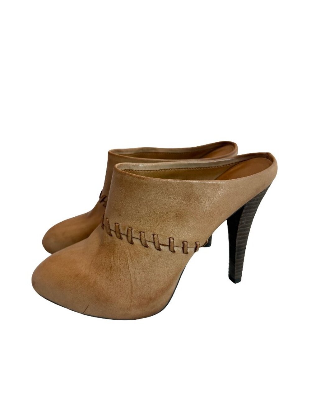 Max Studio Luna Backless Clogs hEels Braided Detail Neutral Tan Size 7.5 Women's